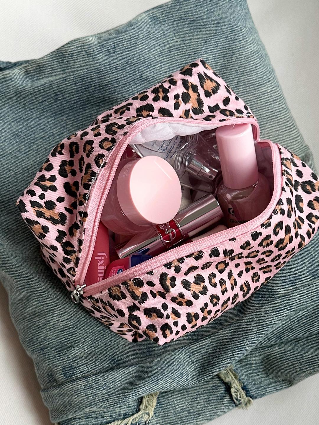 pink leopard rectangle pouch