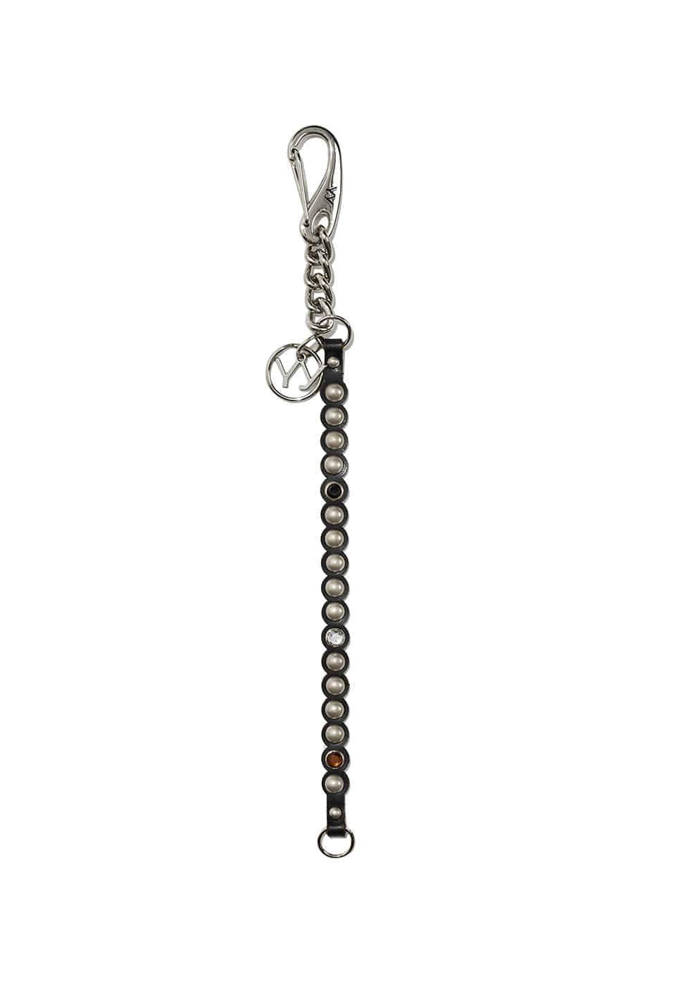 STUD LEATHER KEYCHAIN, BLACK