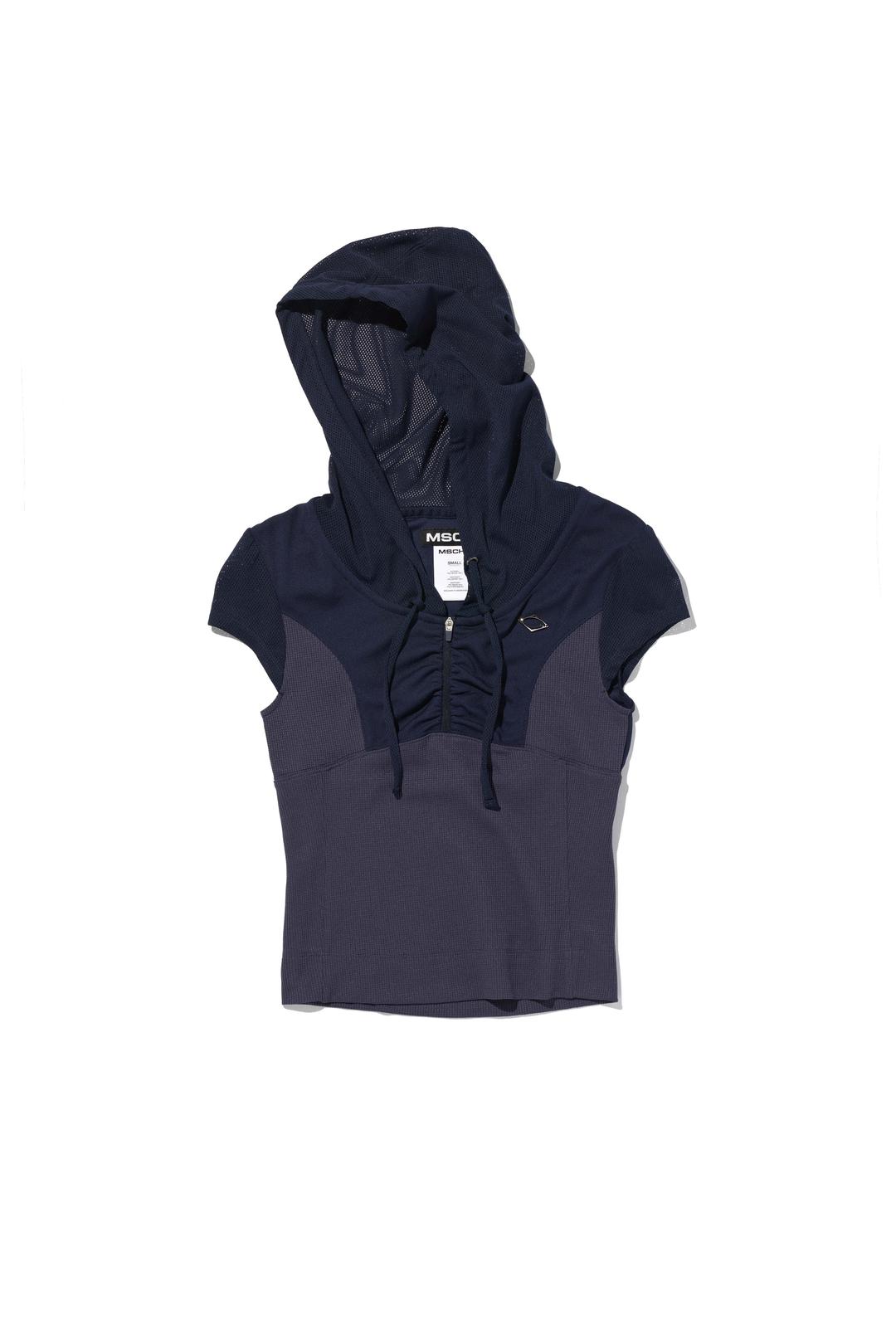 HOODED TRACK HALF ZIP-UP_NAVY MULTI