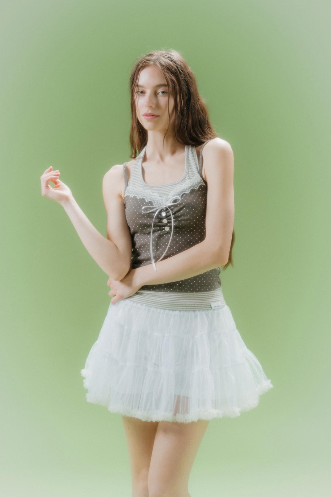 DOT RIBBON SLEEVELESS (CHARCOAL)