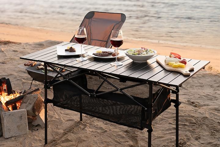 캠핑테이블 간편 접이식 블랙 롤테이블 2size