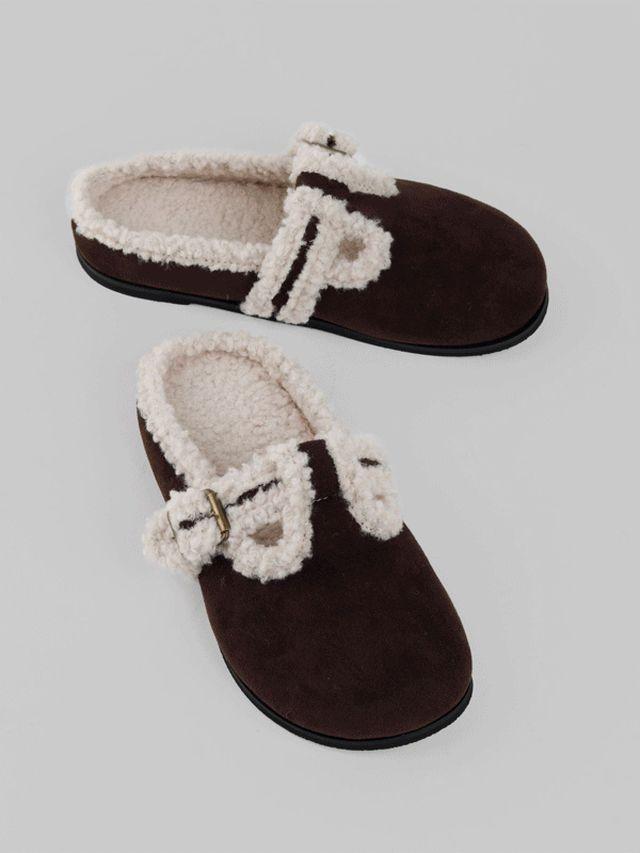 (당일출고) 미니아 버클 양털 슬리퍼 1cm