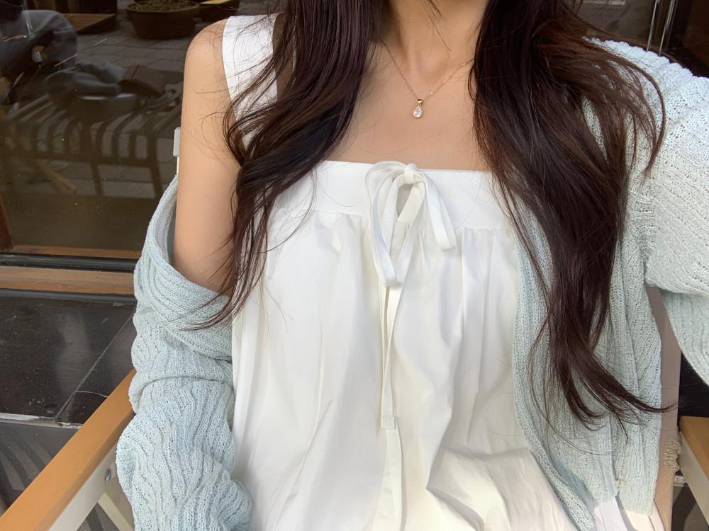 웨이브 리본 블라우스 (아이,핑크,소라,블랙)