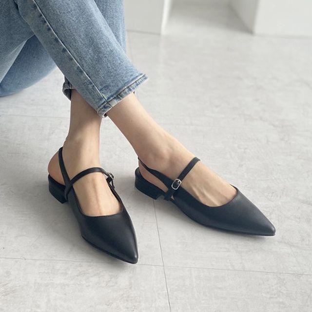 w21490it 스틸레토 메리제인 스트랩 슬링백 플랫 샌들 2cm