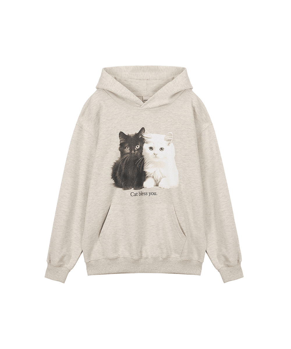 [IBC23UHD09OT] BABY CAT BLESS YOU HOODIE - OATMEAL