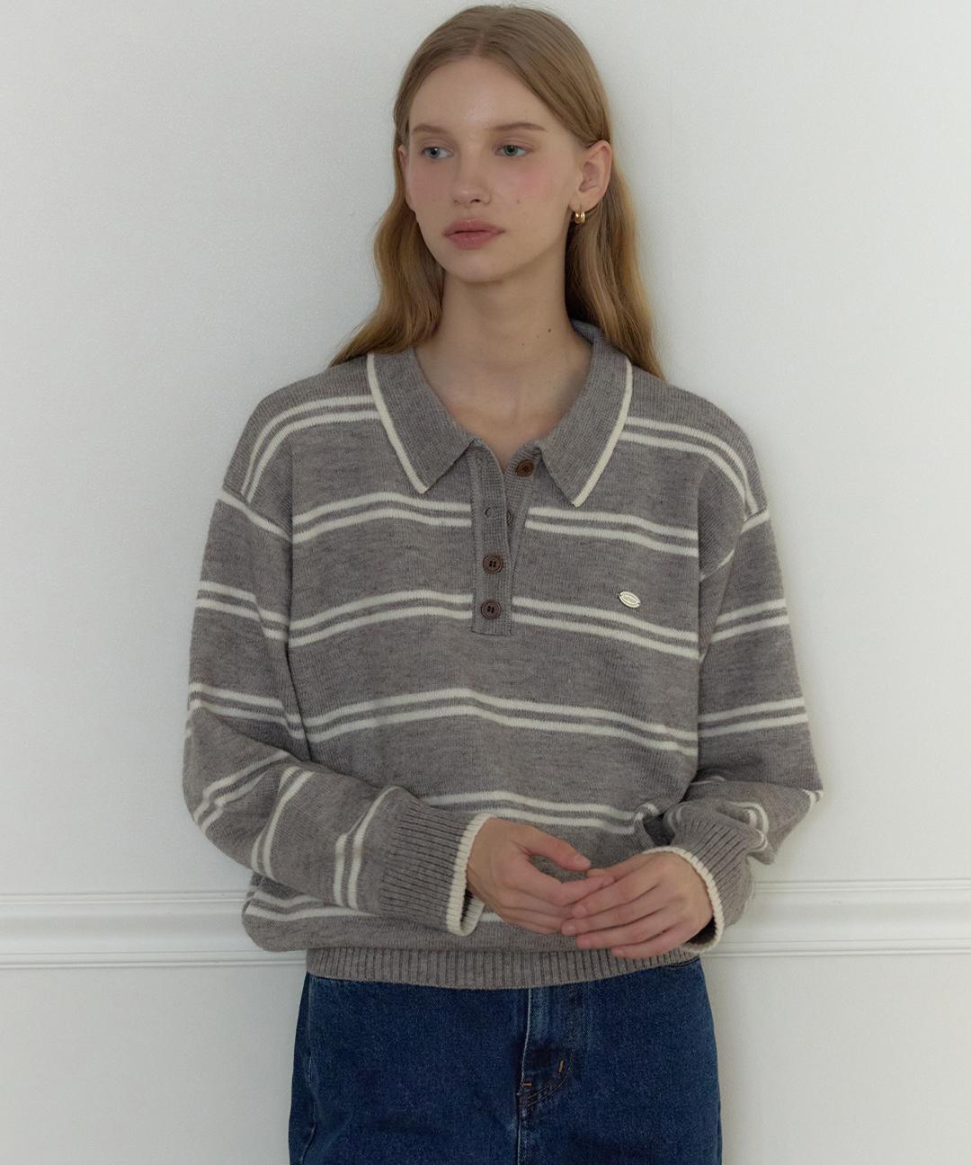 아워호프 [11/17 예약배송] Carolyn Stripe Collar Knit - Melange grey