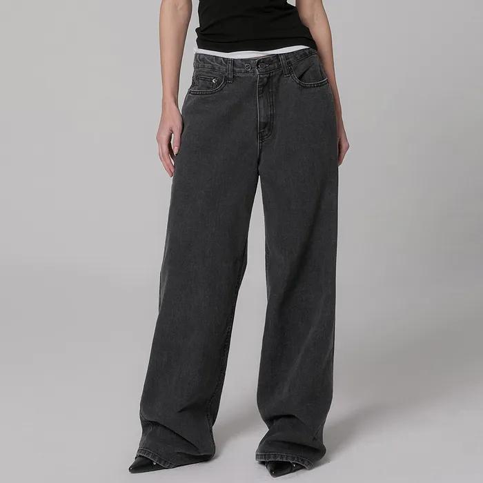 [지수 착용] [9446] 와이드 투버튼 팬츠 (블랙그레이)