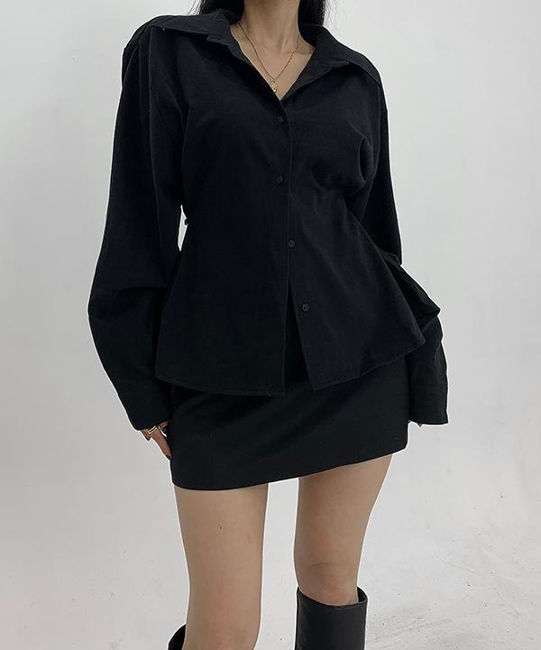 모레이스 버튼 하객룩 데일리 와이드 카라 라인 셔츠(블랙,화이트)