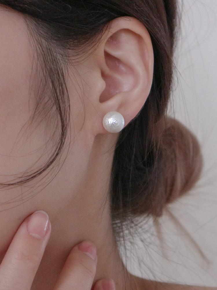 실버925 스노우볼 코튼펄 진주 귀걸이 2size