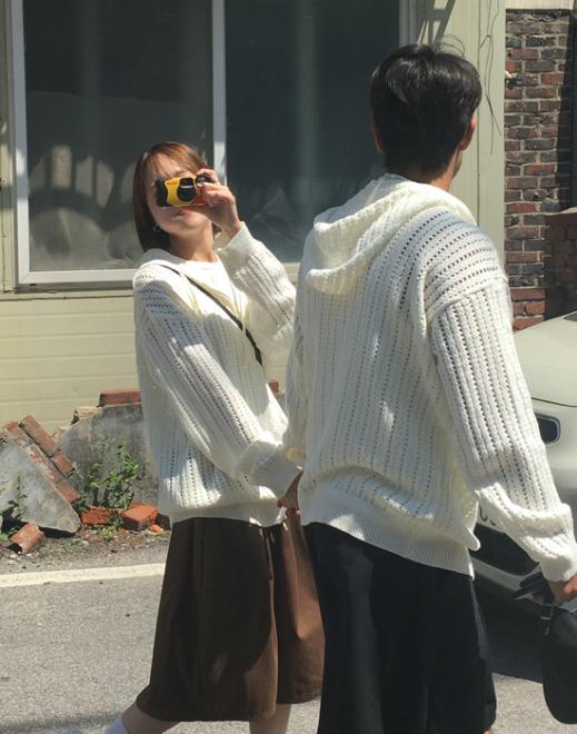 (UNISEX) 위티 썸머 후드 니트 집업