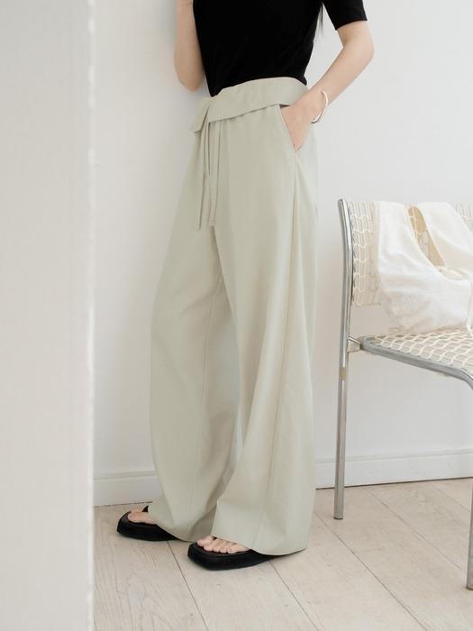 리안 폴드 스트링 와이드 팬츠_Riane pants[mintbeige]