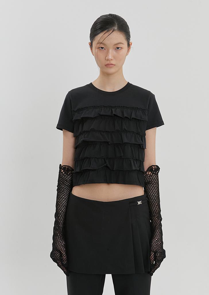 FRILL CROP TEE, BLACK