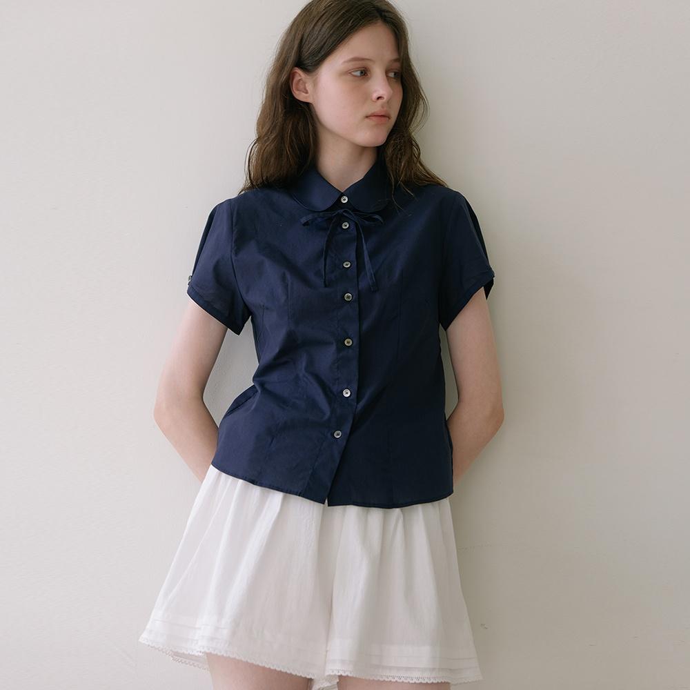 Round Collar Blouse - Navy