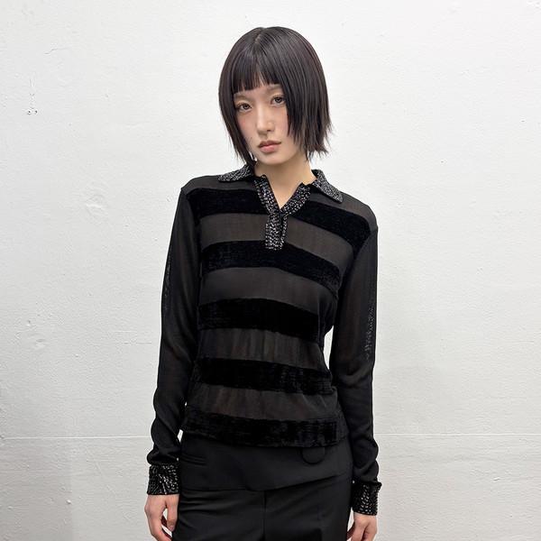 SEQUIN COLLAR STRIPED KNIT