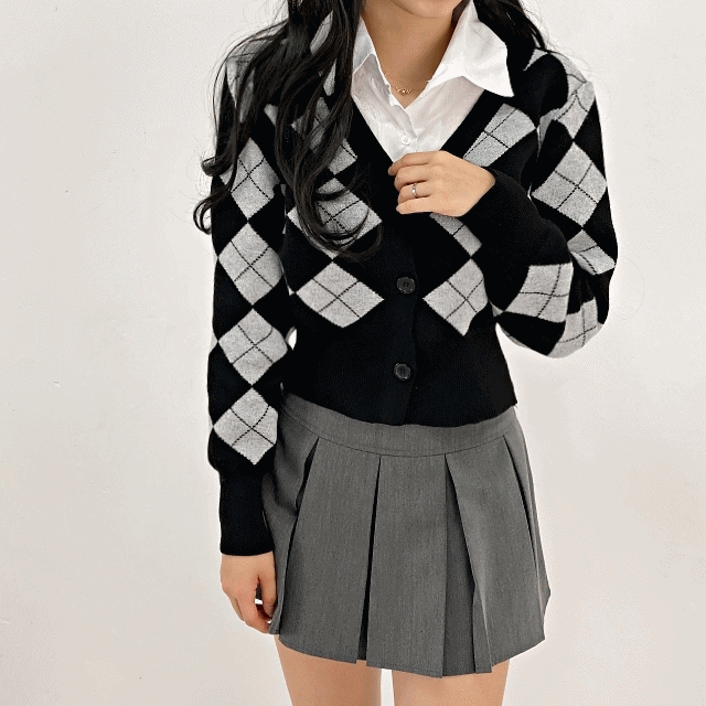 💙주문 즉시 발송💙아가일 시보리 크롭 브이넥 가디건