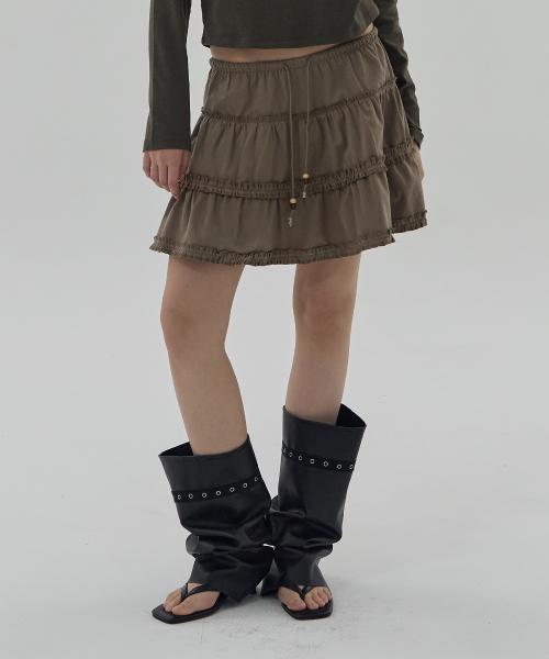 BOHO RUFFLED CANCAN MINI SKIRT - MOCHA