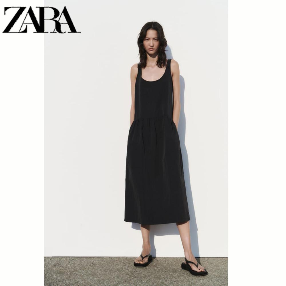 자라 여성 볼륨 나일론 원피스 블랙