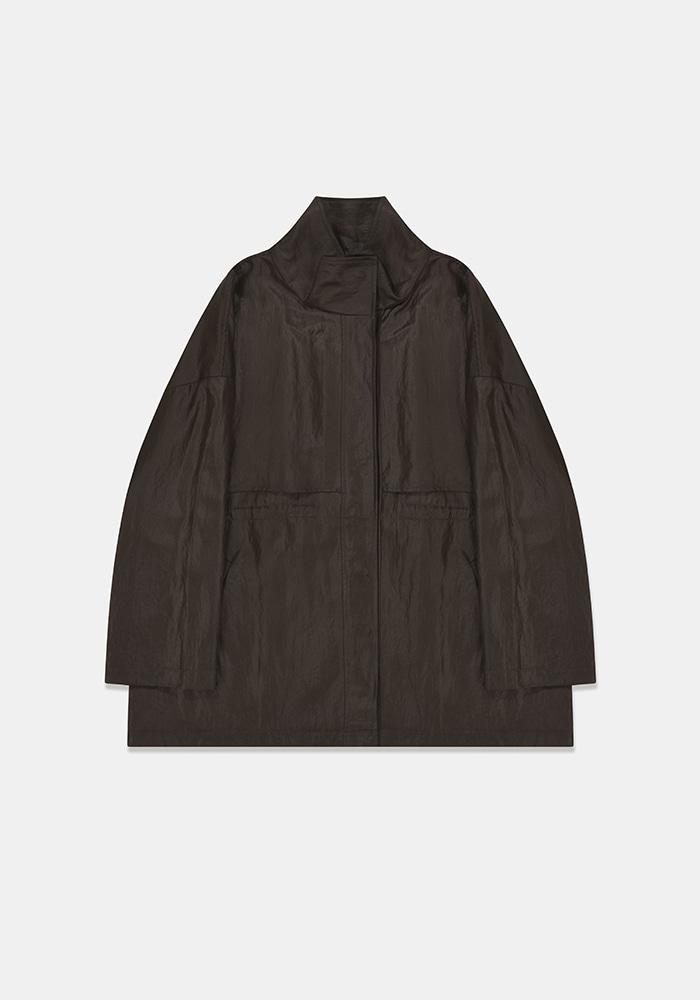 Glossy midi jacket (Brown)