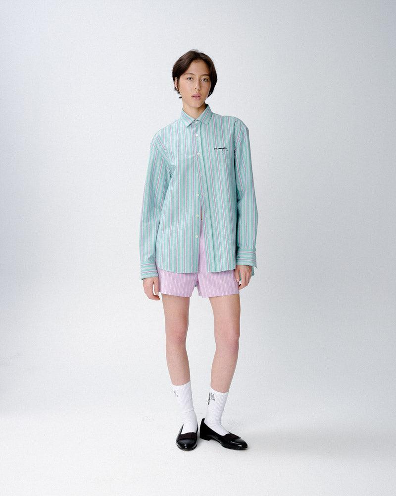 Oversized Shirt in Green Oxford Stripe - Small / Green Oxford