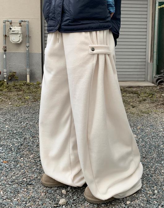 오오모 밴딩 스냅 후리스 와이드 팬츠 (6color)