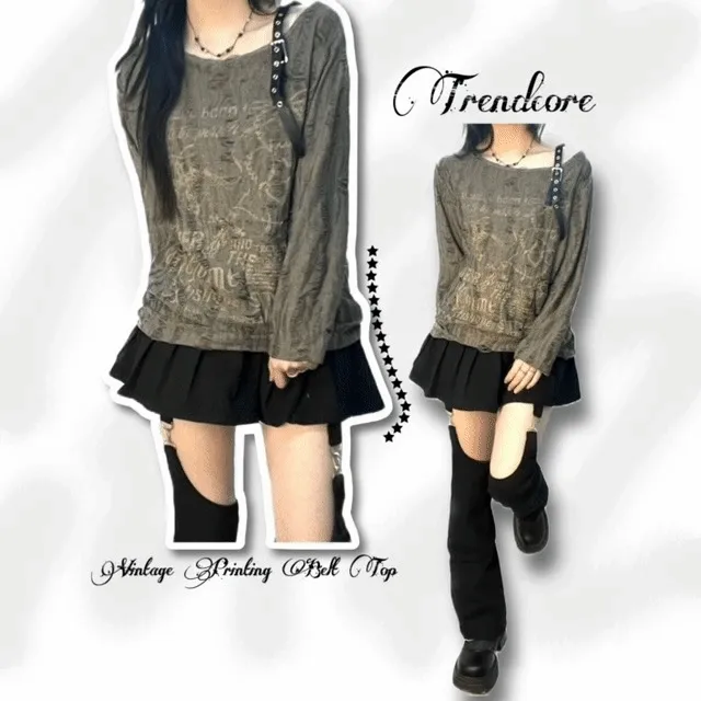 y2k vintage printing damage belt top