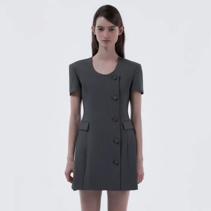 Jenn Round Neck Half-Sleeve Suit Jacket Dress - Grey