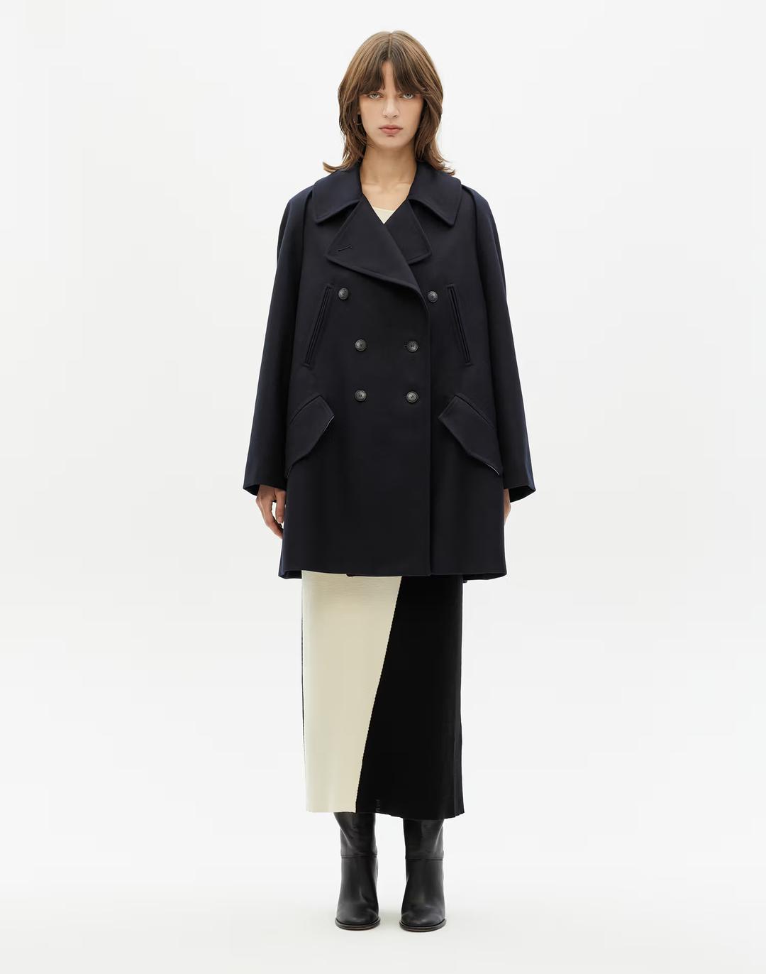 [품절임박][NEHERA] 네이비 스트랩 울 하프코트