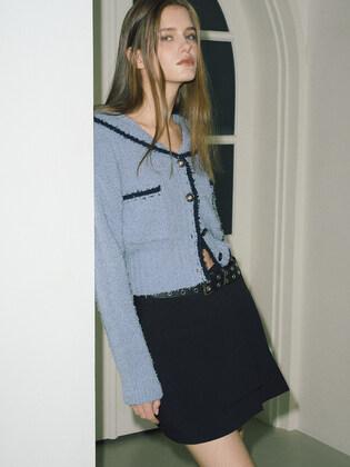 Shawl Sailor Collar Knit Cardigan, Blue