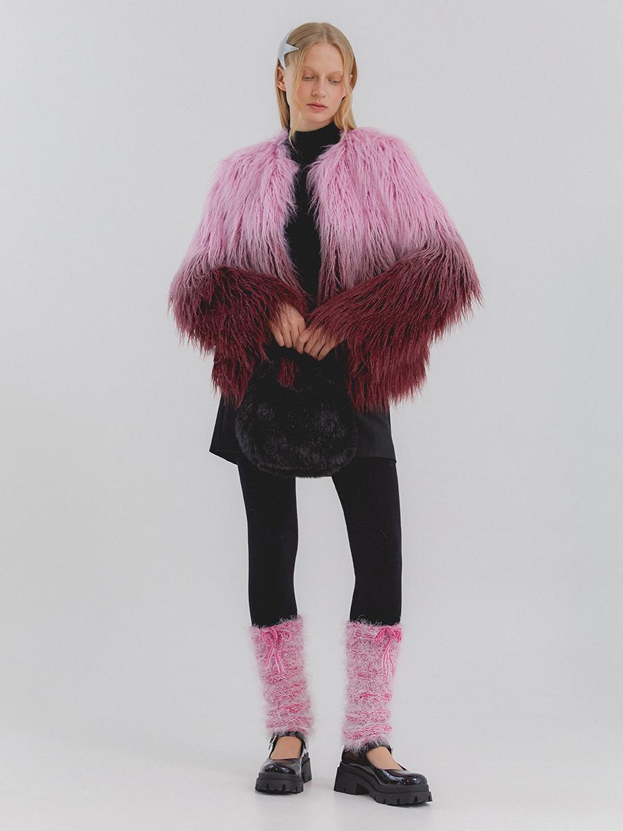 [Clearance :매장회수 마지막수량] GRADIO two tone long hair fur jacket [pink purple]