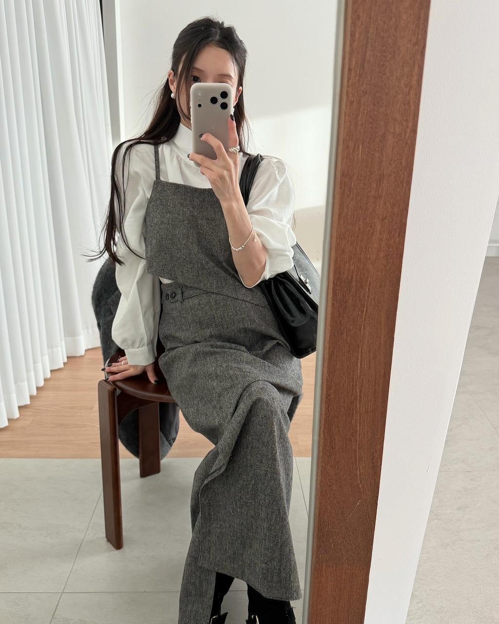 유인어스 스텐 여성 겨울 하객룩 출근룩 오피스룩 크롭 언발 레이어드 이너 울 뷔스티에