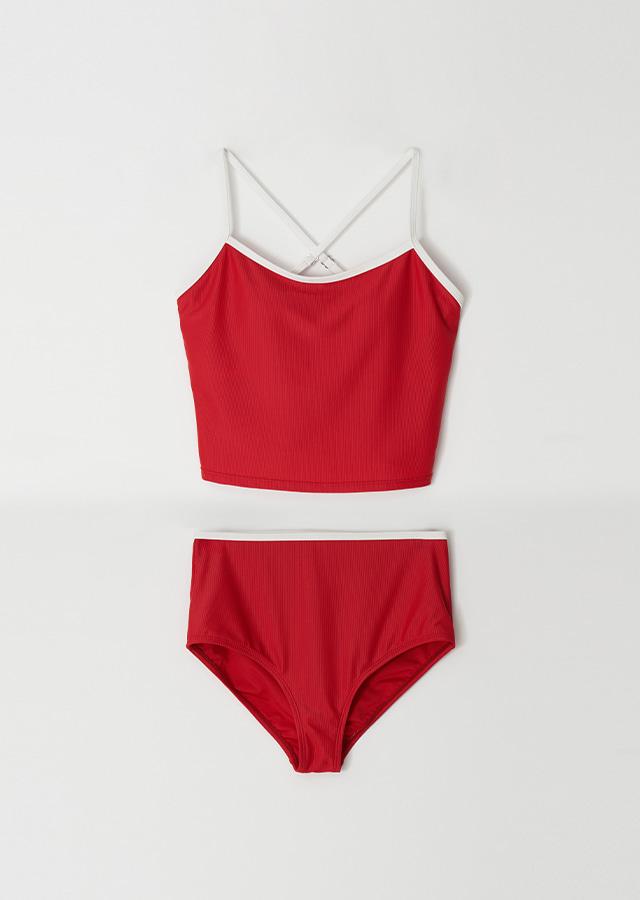 ribbed swim set-red