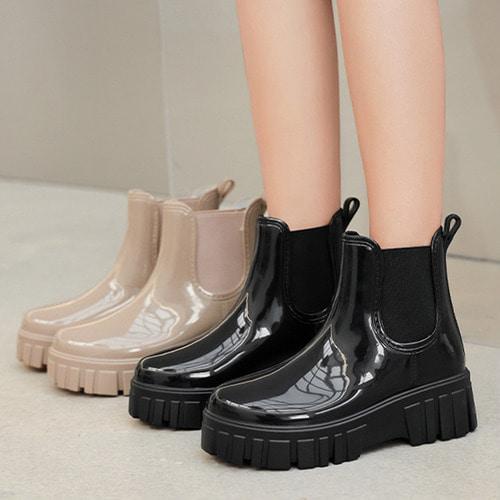 베리슈 여성 5cm 2가지 디자인 통굽 지퍼 첼시 패션 키높이 레인부츠 장화 발목 반장화 앵클 레인슈즈