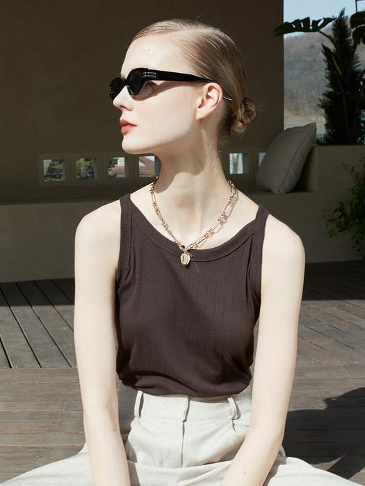 OU606 rib scoop neck sleeveless (brown)