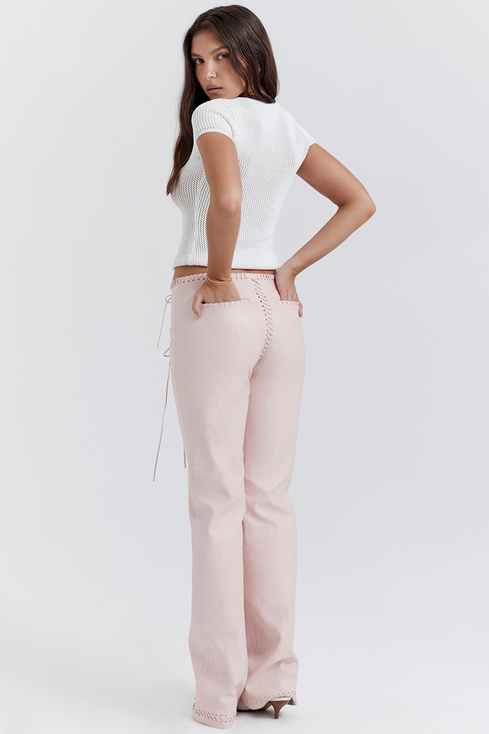 Peach Vegan Leather Lace Up Trousers