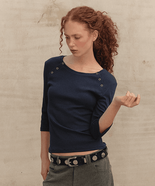 3/4 BUTTON TEE - NAVY