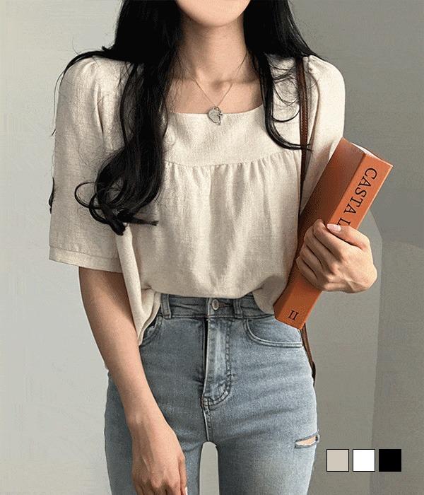 기프티박스 [무료배송] 로이스 루즈한 스퀘어넥 마 반팔 블라우스