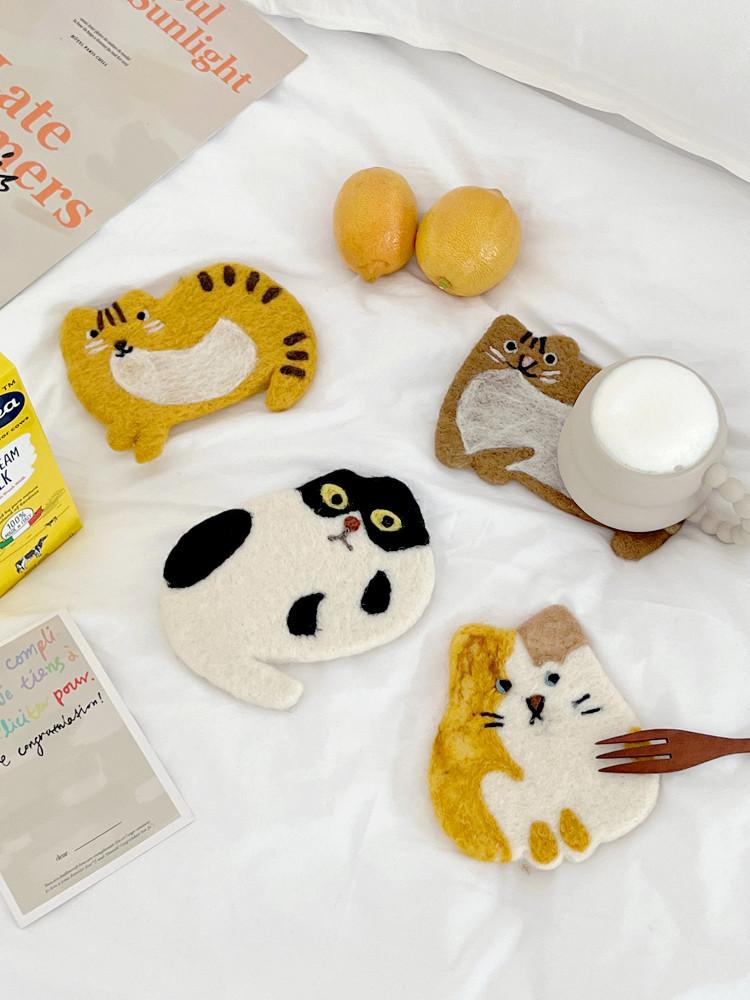 뚱냥이 수제 펠트 코스터 애니멀 컵받침