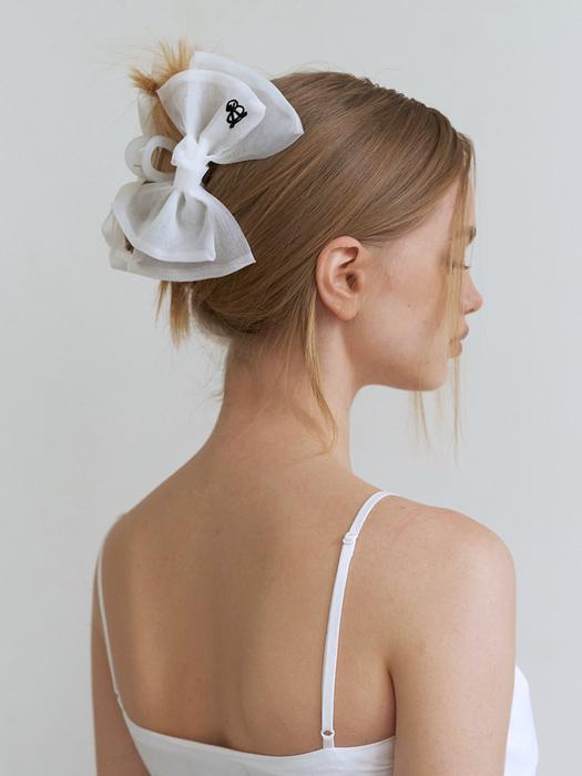 organdy logo double ribbon hairclaw - cream