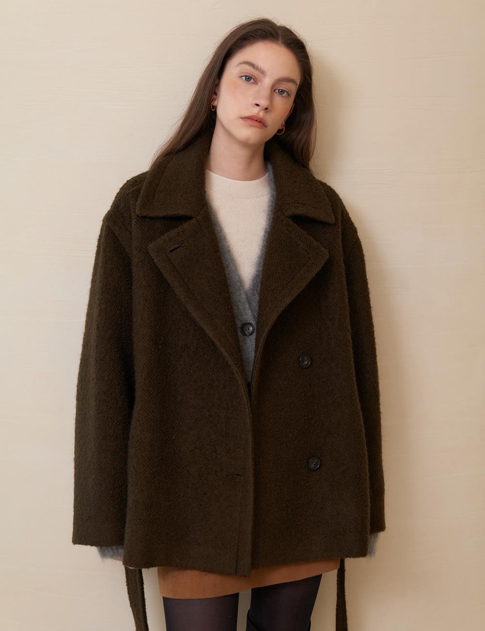 Brera Alpaca Boucle Half Coat (Moss Khaki)