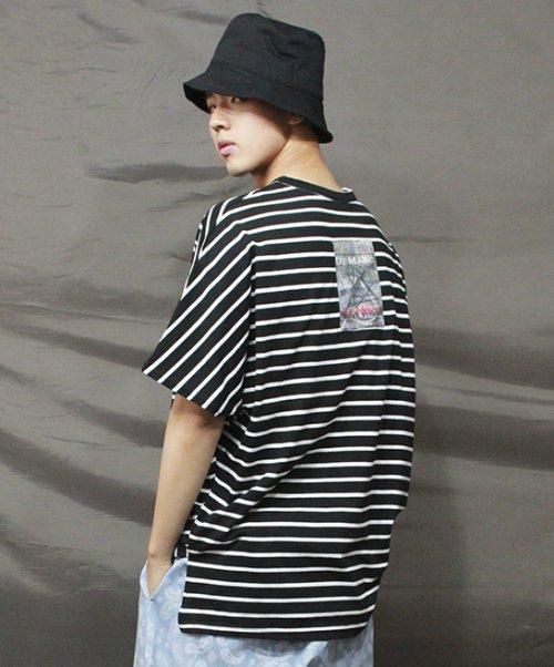 돌먼슬리브 박스핏 옆트임티셔츠 마린 스트라이프