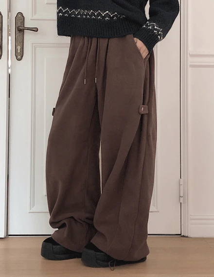 [비죠/데일리/밑단스트링] 코냐 투웨이 와이드 후리스 핀턱 팬츠