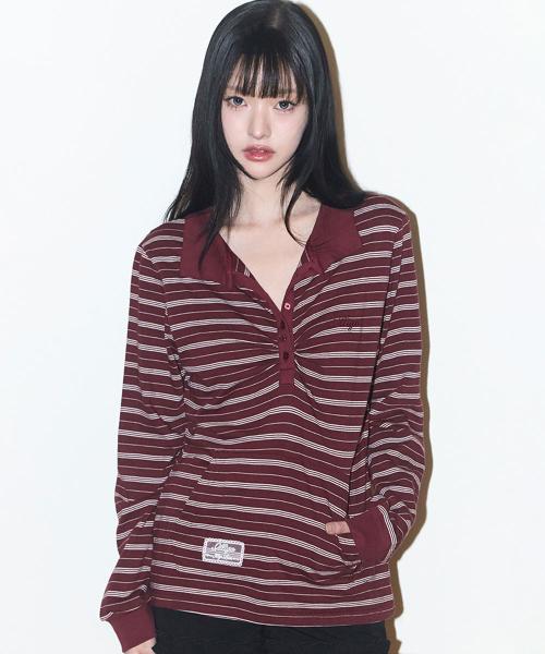 오픈 카라 롱슬리브 버건디