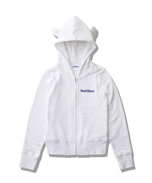 Bear Ear Zipup Crop Hoodie White