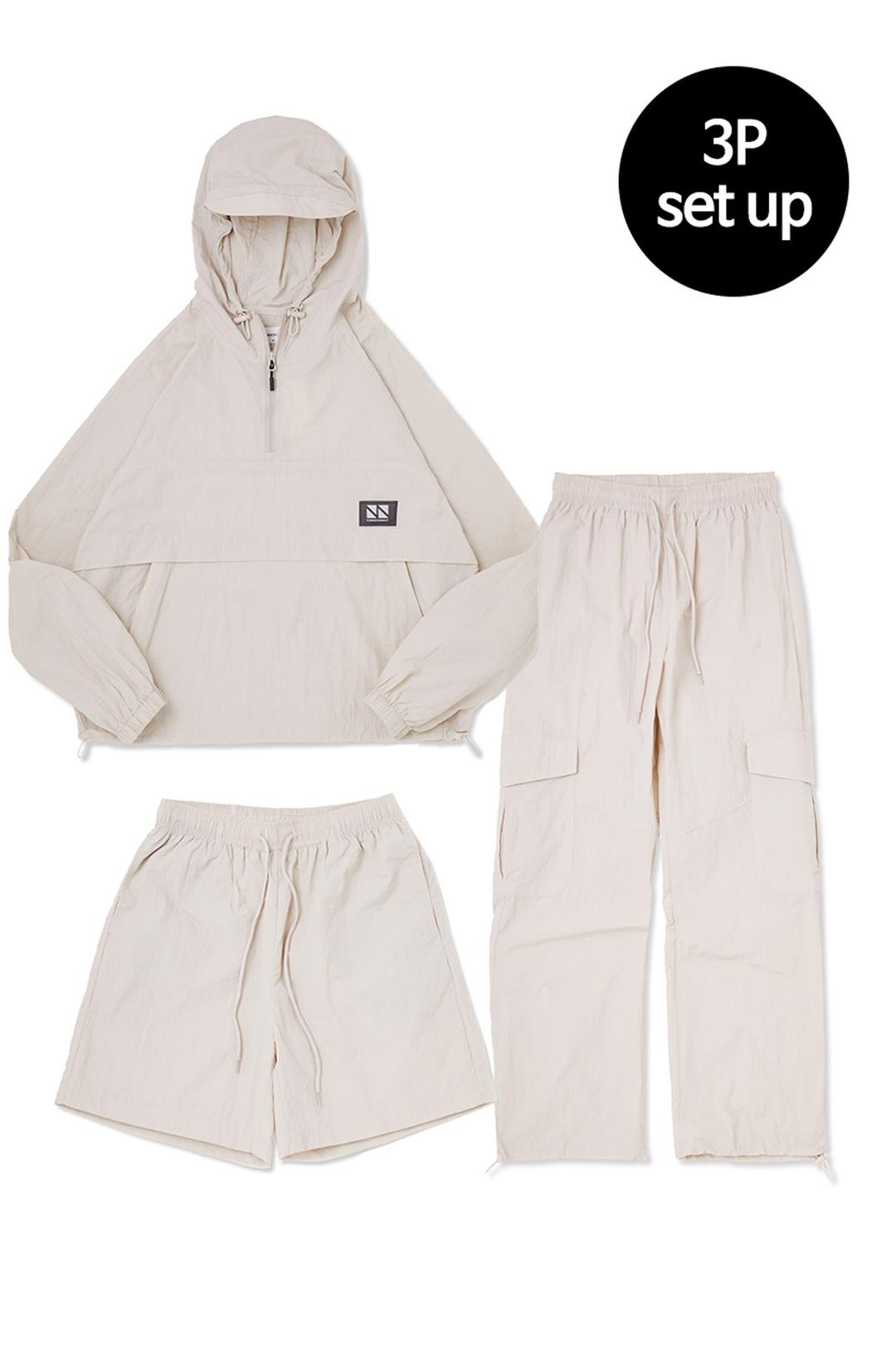 Hood Anorak 3-Piece Full Set Up (Beige) CSOs-003 [Unisex]
