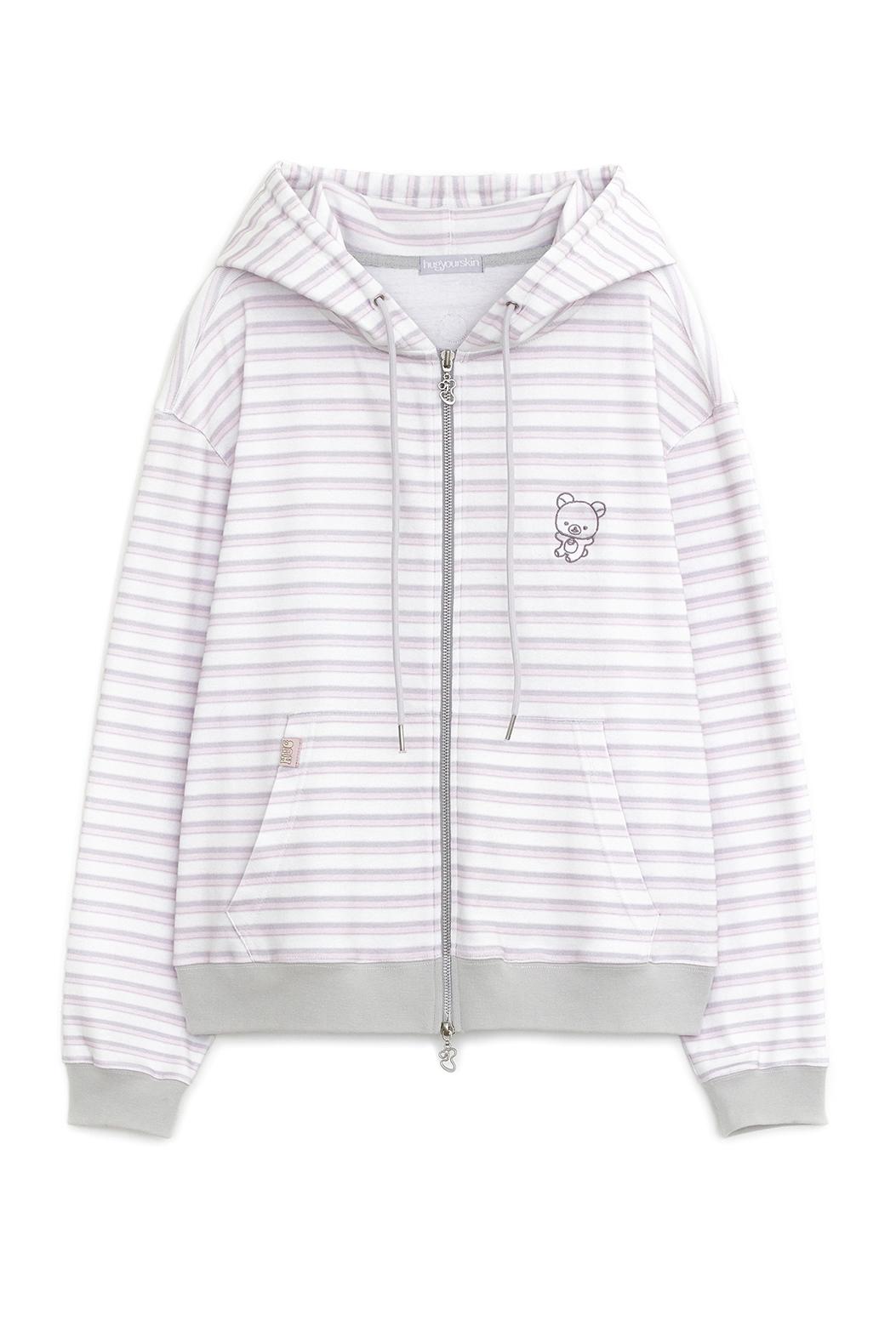Stripe Korilakkuma hoodie zip-up (Pink)