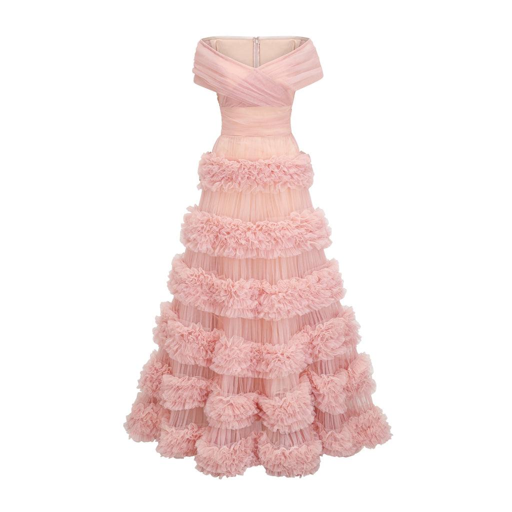 Solène pink tiered maxi dress