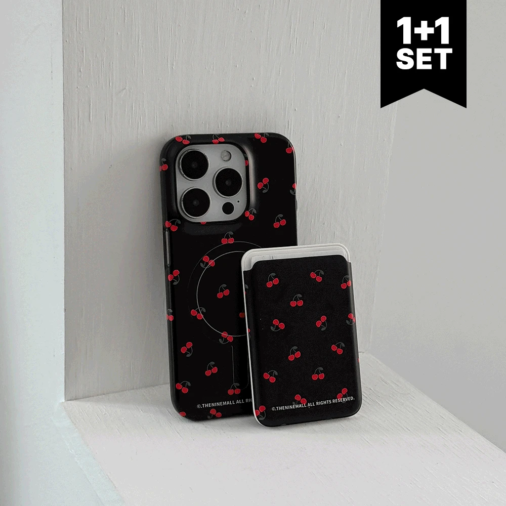 [1+1set] mini cherry pattern [맥세이프 하드 폰케이스+맥세이프 카드슬롯]