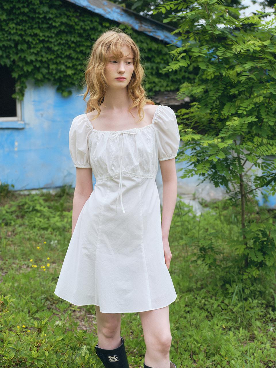 [6/13 예약배송] DRAWSTRING PUFF MINI DRESS_WHITE