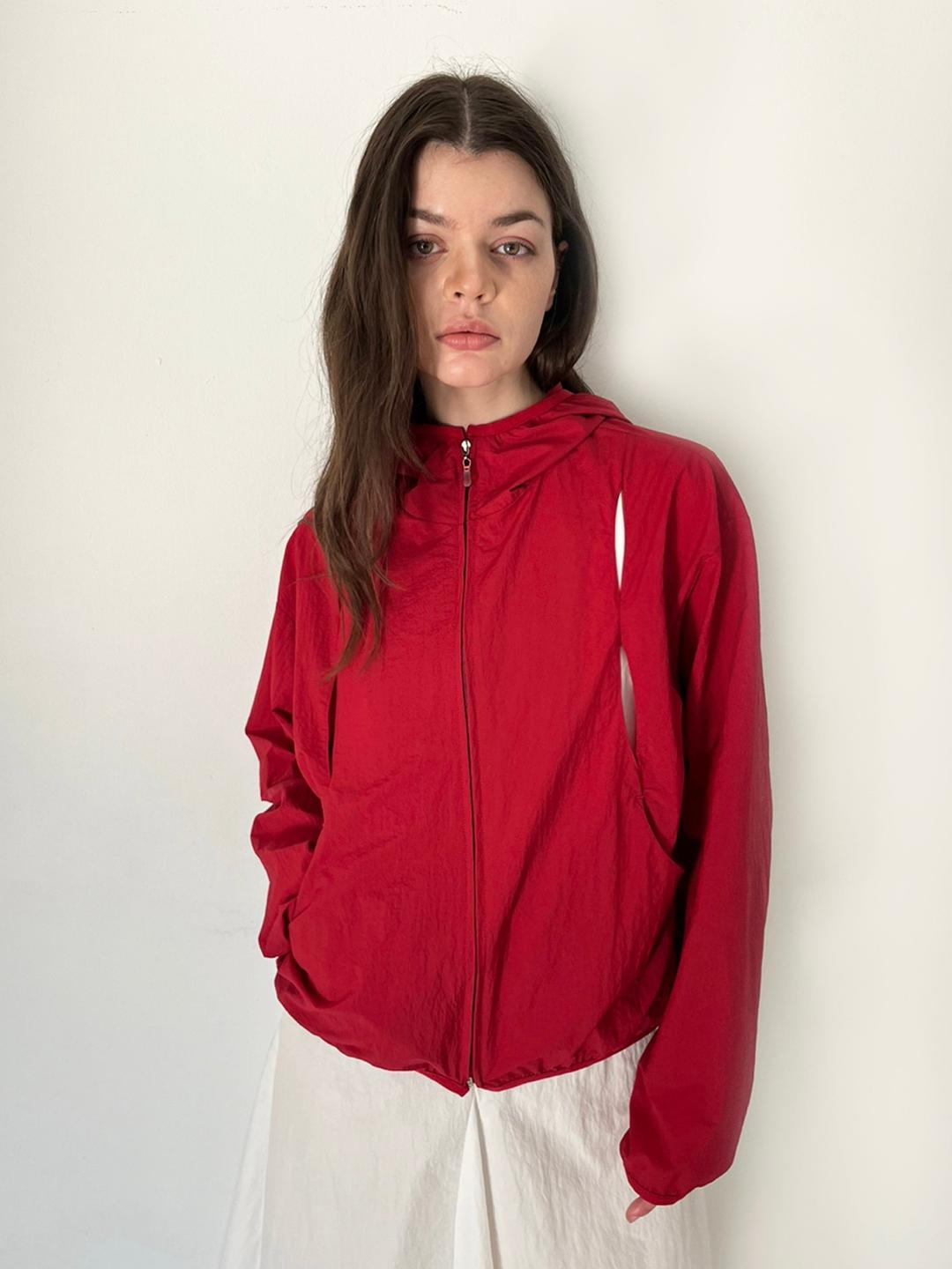 Cutout Windbreaker Jacket (Red)