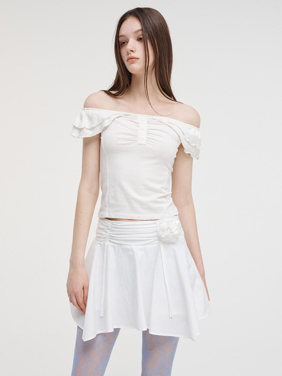 Ruffle Off Shoulder T-Shirt, Ivory